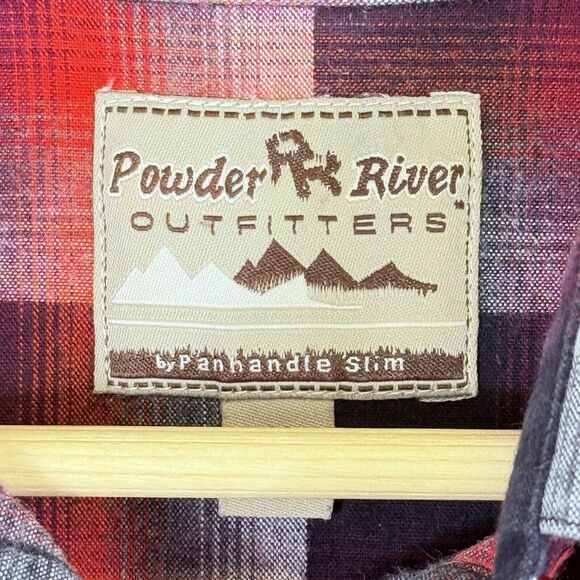 Powder‎ River Outfitters Panhandle Slim Red Plaid Snap Shirt Top Women's Medium - Picture 7 of 7